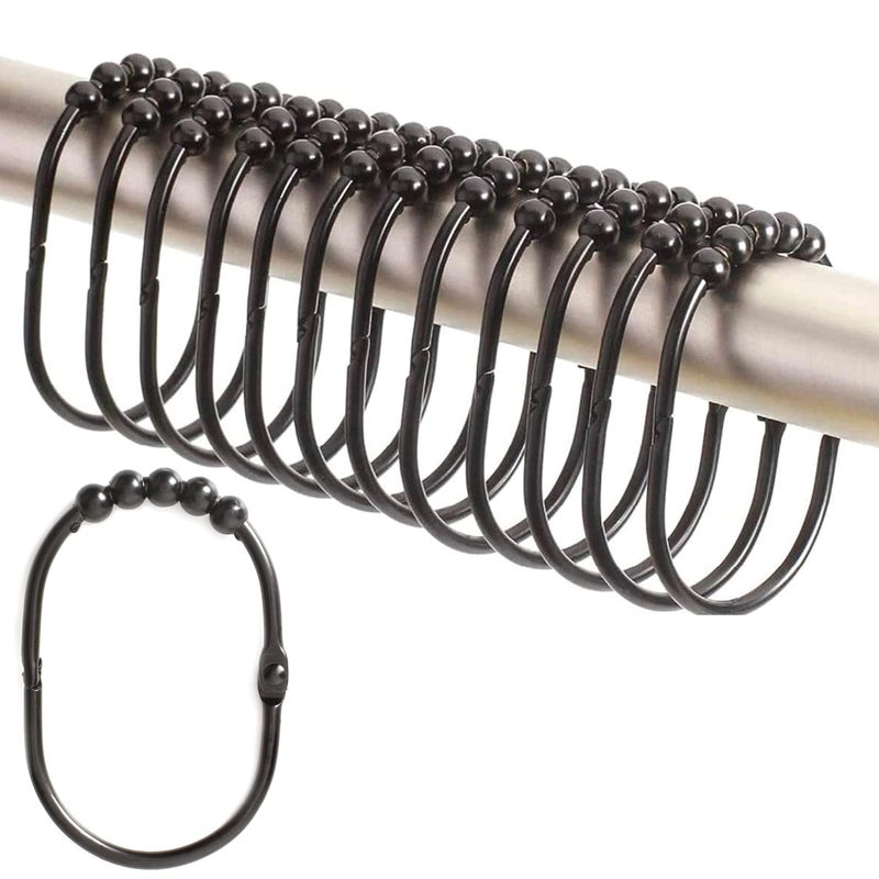 2 Lb. Depot Wide Shower Curtain Ring - Set of 12 Easy Glide and Rust-Proof Rollers - Stainless Steel Shower Curtain Hooks Black for Straight and Curved Rods - Decorative and Durable for Any Bathroom - Image 1